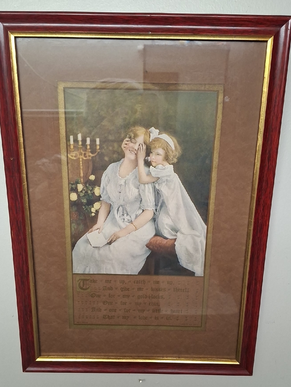 Edwardian Coloured Lithograph Of Mother And Child With Poem.